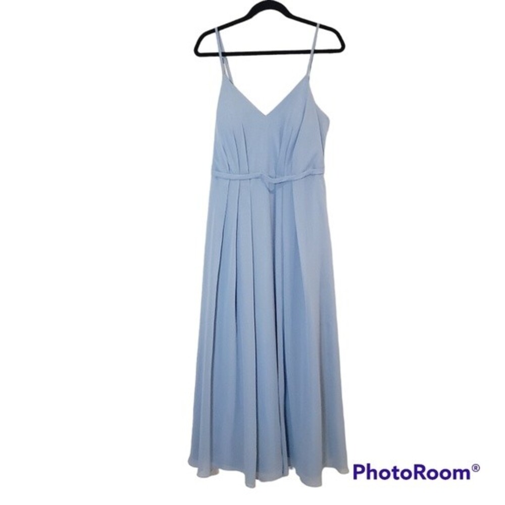 Azazie A-Line Pleated Chiffon Floor-Length Dress Dusty blue size Flowy Beezy